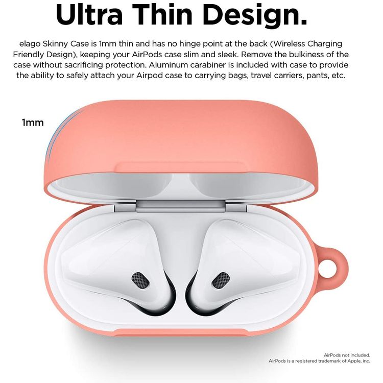 Elago Skinny Hang Case Cover Compatible for Apple AirPods 1&2 Generation, Upgraded Premium Silicone, Front LED Visible, Scratch Resistant, Drop Resistant, Protective Cover