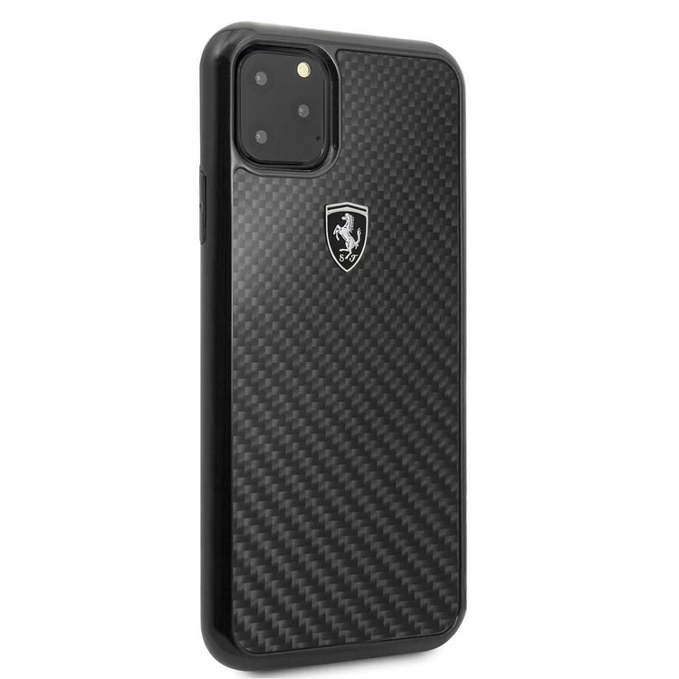 CG MOBILE Ferrari Heritage Real Carbon Hard Phone Case Compatible for Apple iPhone 11 Pro Max (6.5") Anti-Scratch Mobile Case Officially Licensed - Black