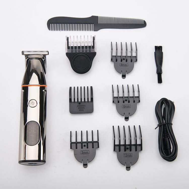 Green Lion 5-in-1 Multi-Function Hair Clipper Set with Multifunctional Replaceable Heads, LED Display, Cord and Cordless Functionality, 90 Minutes Working Time, Waterproof - Black