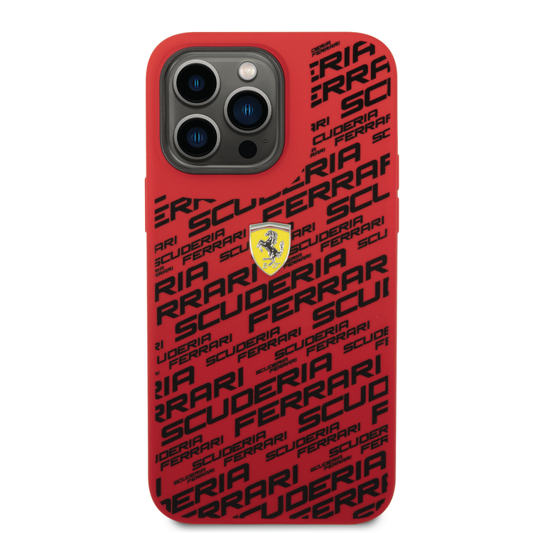 Ferrari Liquid Silicone Case All Over Printed Scuderia iPhone 14 Pro Max Compatibility - Red