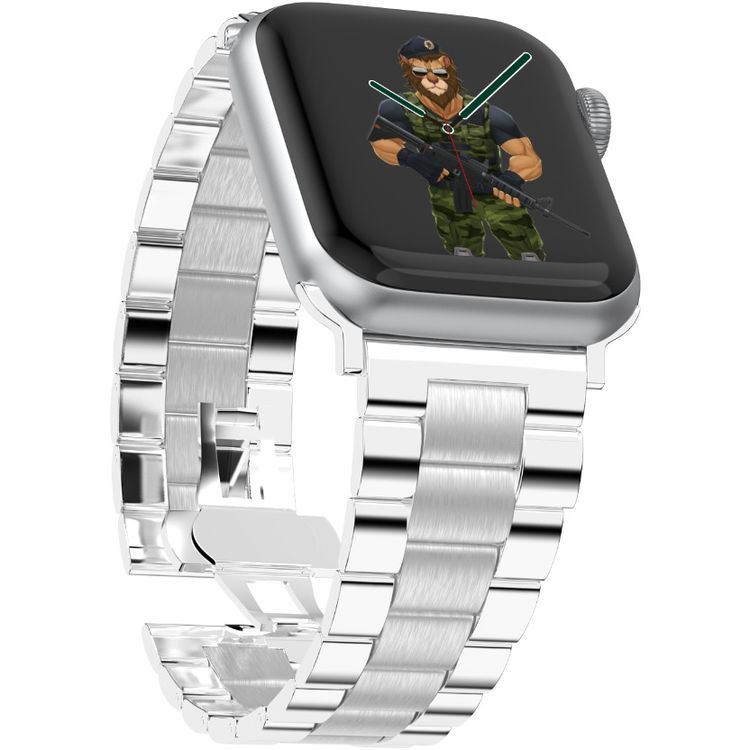 Green Lion Metallic Acero Correa Watch Strap for Apple Watch 42/44mm, Stainless Steel Material, Comfortable Fit, Easy Installation, Adjustable Metal Link Strap - Silver
