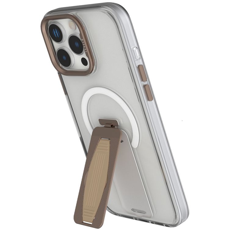 Levelo Morphix MagSafe Grip Case for iPhone 16 Pro Max, Impact Resistant Corners, Metal Camera Ring, Multi Functional Kickstand Premium Bayer TPU, Silicone Grip - Rose Gold Titanium