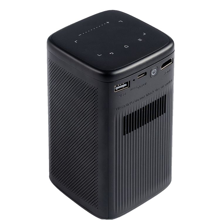 Porodo Portable DLP Projector with Wireless Mirroring for iOS and Android, 8000mAh Battery, 2-3 Hours Working Time, 180 ANSI Brightness, 16:9  Screen Ratio, 2 Integrated Speakers - Black