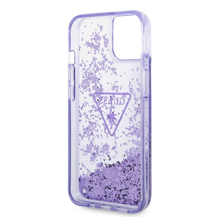 Guess Liquid Glitter Case With Translucent Triangle Logo - iPhone 14 - Purple