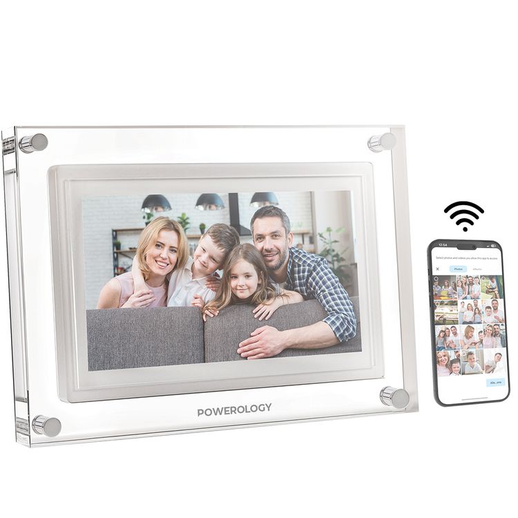 Powerology Digital Photo Display with 7" IPS Smart Frame, 1024×600 pixels Resolution, Smart Photo Centering, 32GB Built-in Storage, Android 6.0 OS, Wireless Instant Sharing - White
