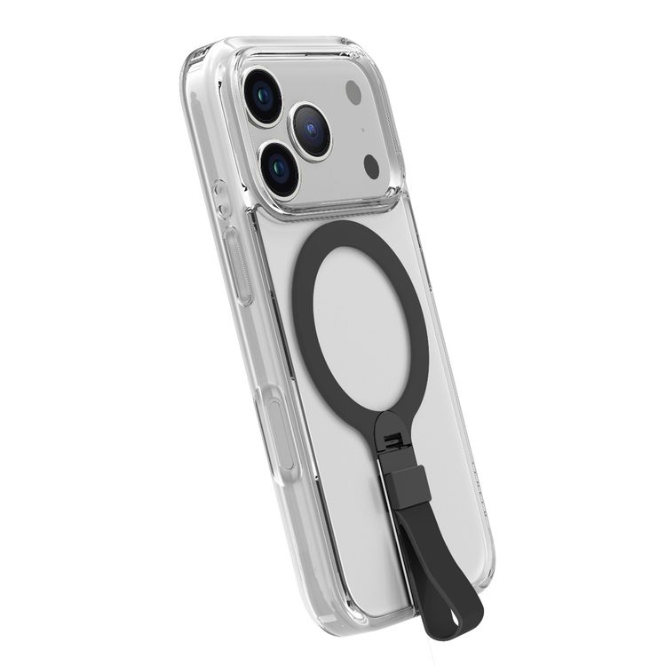 Levelo Spira MagSafe Clear Grip Case for iPhone 17 Pro Max, Strong Magnets, Horizontal & Vertical Viewing, Shock-Resistant Bumper, Anti-Scratch, 360° Rotating Metal Kickstand - Phantom Black