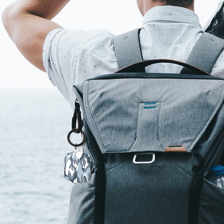 AhaStyle Premium TPU IMD Patterns Keychain AirPods Case Compatible for AirPods 3 Suitable with Wireless Charging - Navy Camouflage