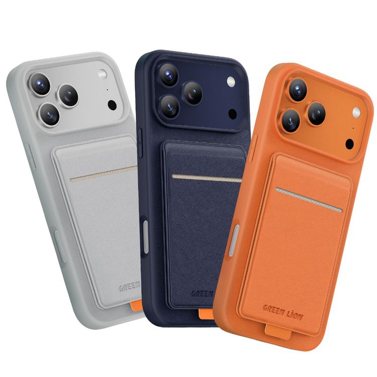 Green Lion Regal MagSafe Leather Case with Card Holder for iPhone 17 Pro Max, Anti-Fingerprint, Foldable Stand, Camera Protection, Comfortable Grip, Anti-Scratch, Shock Absorption - Silver