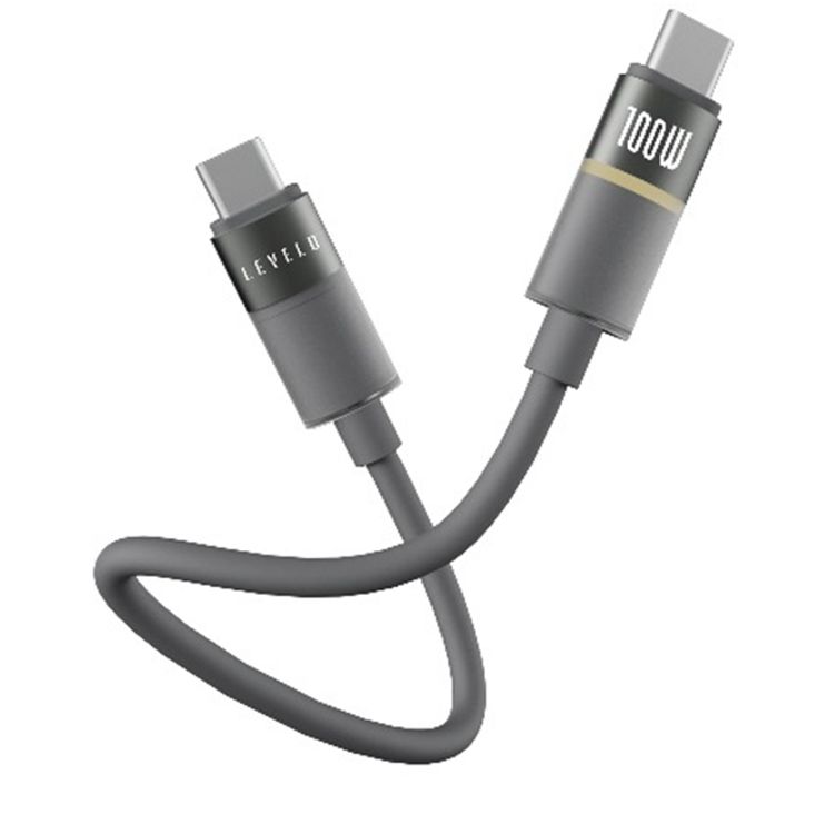 Levelo Luno USB-C to USB-C Cable with 100W Power Delivery, 1m Cable Length, 480Mbps Data Transfer Speed, Silicone Material, Tangle-Free, LED Indicator - Smokey Gray
