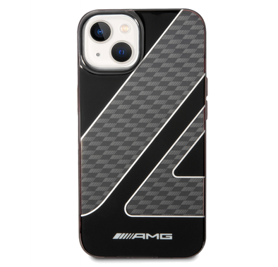AMG Transparent Double Layer Case with Checkered Flag Pattern Crystal Case iPhone 14 Compatibility - Black