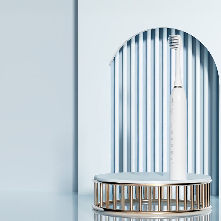 Porodo Blue Electric Toothbrush with Memory Function, 6 Cleaning Modes, 30 Days Battery Life, 500mAh Battery Capacity, 40000 Stroke/Minute Vibration Frequency, Replaceable Heads, Low-Noise Operation - White