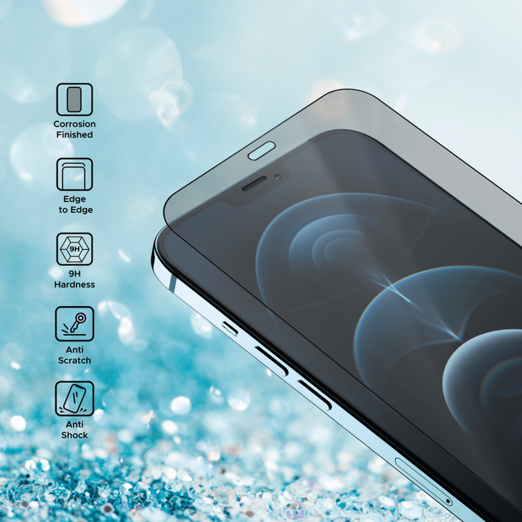 واقي شاشة أسود مطفي من Liberty Guard بحافة مستديرة سوداء لهاتف iPhone 12 Pro Max، مضاد للصدمات والتأثيرات - شفاف