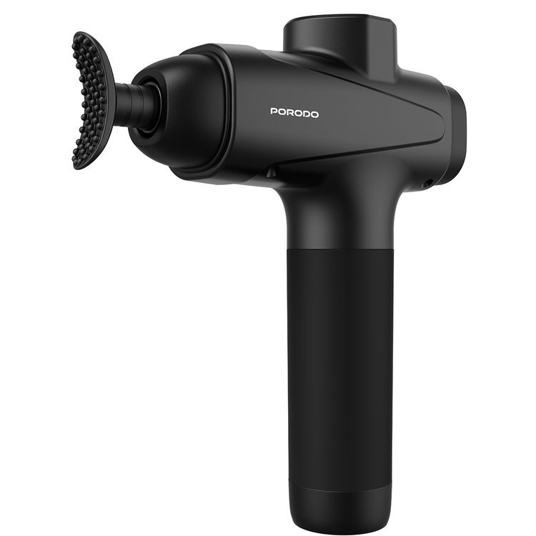 Porodo Multi-Head Relief Deep Massage Gun with Adjustable Massage Intensity, Type-C Fast Charging, Deep Tissue Relief, 30 Speed Levels, LCD Touch Display, 6 Interchangeable Heads, 1500mAh Battery Capacity, 3 Hours  Working Time  - Black