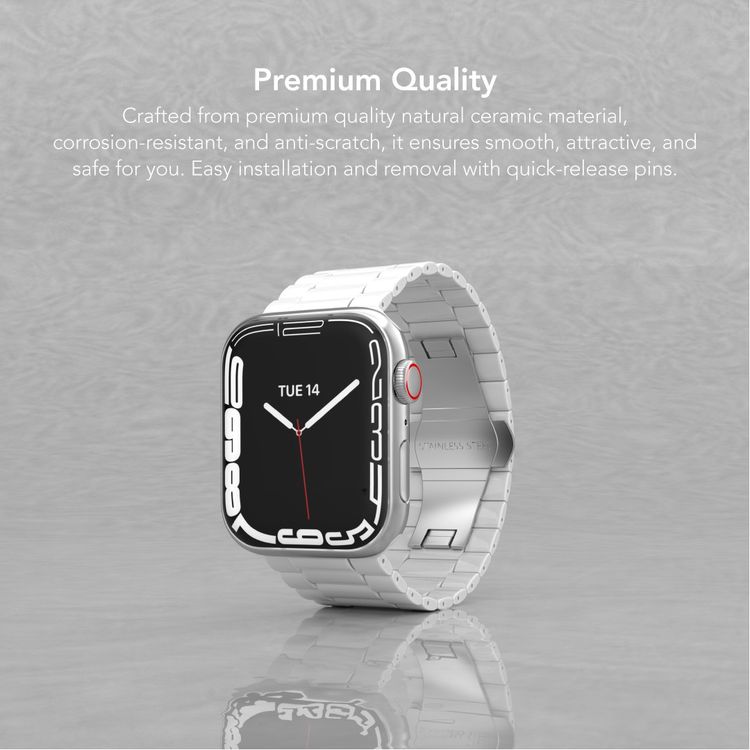 Levelo Nocturne Three-Strain Ceramic Watch Strap for Apple Watch 38/40/41mm, Anti-Scratch, Corrosion-Resistant, Easy Installation - White