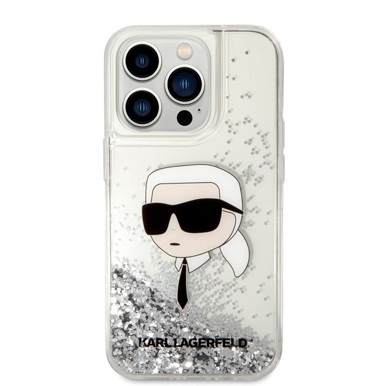 Karl Lagerfeld Liquid Glitter Case with NFT Karl Head - Silver - iPhone 15 Pro Max