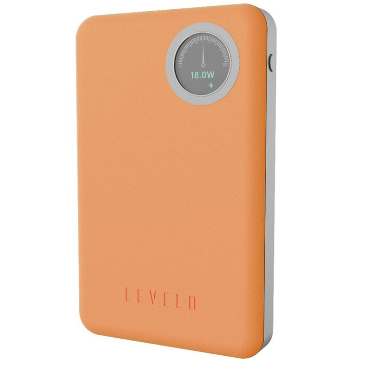 Levelo Marabella MagSafe Leather 10000mAh Power Bank with OLED Battery Status Display, N52 Magnets, 15W Wireless Charging, 20W Power Delivery, Overcurrent Protection - Orange