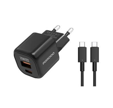 Porodo Dual-Port Wall Charger with Type-C to Type-C Cable...