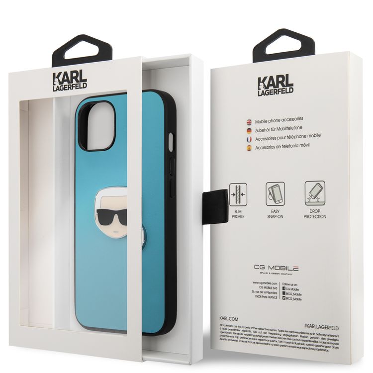 CG MOBILE Karl Lagerfeld PU Leather Case Karl Head Metal Logo Compatible for iPhone 13  (6.1") Anti-Scratch, Easy Access to All Ports, Drop Protection & Shock Absorption