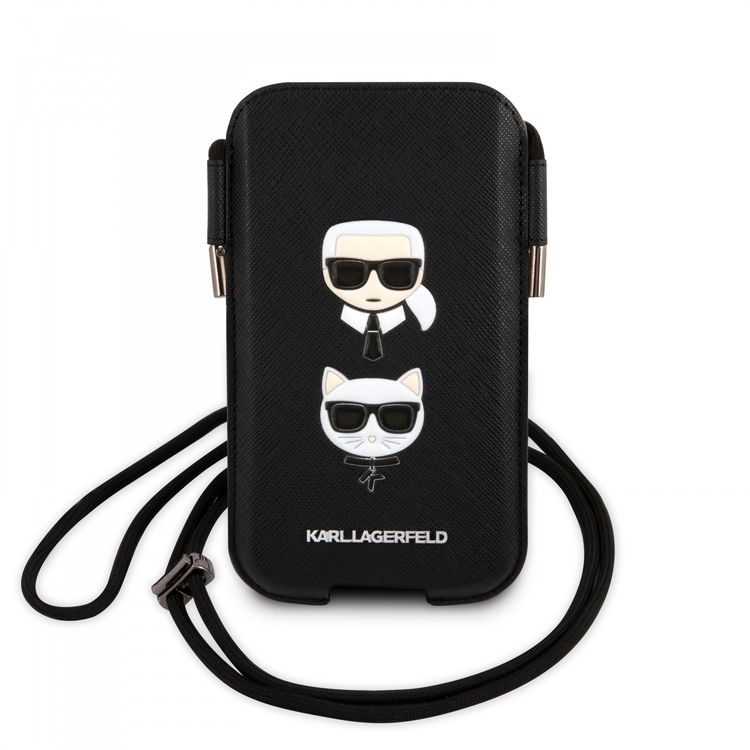 Karl Lagerfeld PU Saffiano Pouch With Karl & Choupette`s Head Medium - Black