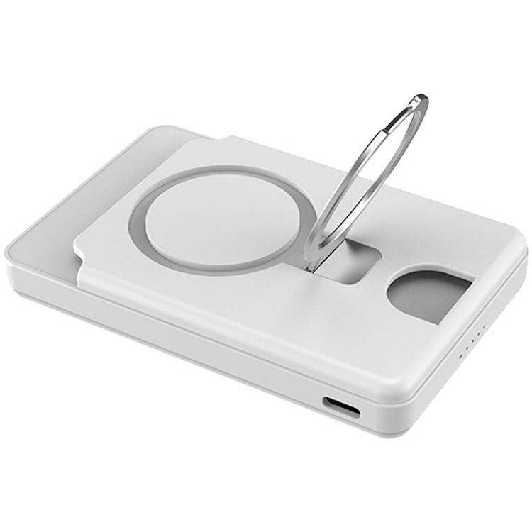 Green Lion Magno Wallet with Built-in 5000mAh Power Bank, Bluetooth Version 5.3, All Over the World Tracking Range, Built-in Kickstand, Lost & Found Tracker, Flight-Approved, Up to 15W Wireless Output, 2 Cards Slot - White