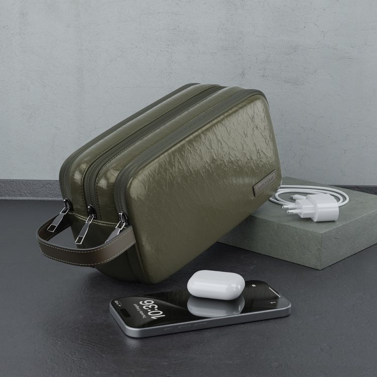 Green Lion Lucid Clutch Bag, 3 Compartments, Mesh Pockets, Sturdy Handle, Microfiber Interior, Water-Resistant PU Leather Exterior, Zinc Alloy Zipper - Green