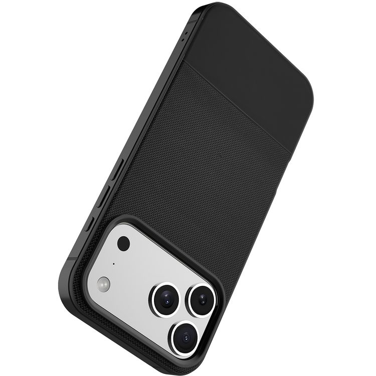 Levelo Cuir Leather Hybrid Case with Comfortable Grip for iPhone 17 Pro Max, Strong Magnets & MagSafe Compatible, Shock-Resistant Bumper, Aluminum Alloy Frame for Camera & Buttons, Drop-Tested - Phantom Black