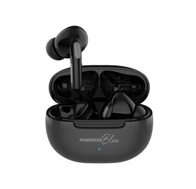 Porodo Blue Voxara TWS Wireless Earbuds, 4-5 Hours Play Time, Stable Connection, 200mAh Charging Case & 30mAh Earbuds Battery, Bluetooth Version 5.3, 10m Transmission Range, Voice Assistant, Quick Pairing - Black