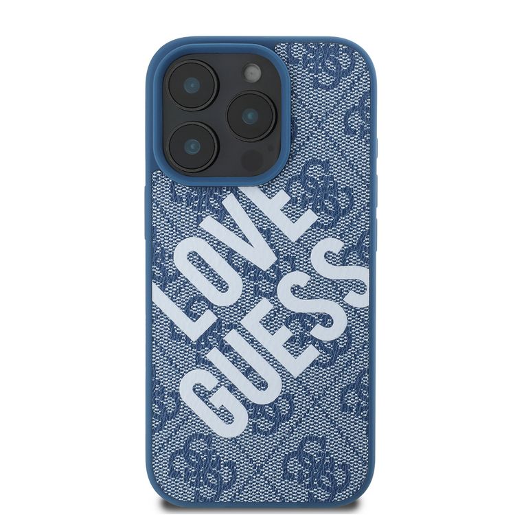 Guess PU 4G Hard Case with Big Love Guess Logo For iPhone 16 Pro, High Quality Material, Lightweight, Easy Snap-on - Blue 