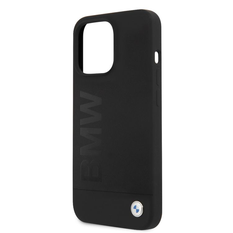CG MOBILE BMW Liquid Silicone Case Tone On Tone Metal Logo Compatible for iPhone 13 Pro (6.1") Easy Access to All Ports, Anti-Scratch - Black