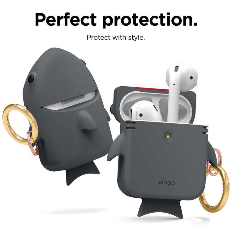 Elago Shark Case Compatible for Apple Airpods, Protect with Style, Durable Premium Silicone, Special Anti-Slip Coating in Cap, Lightweight, Bring It Anywhere w/ You - Dark Gray