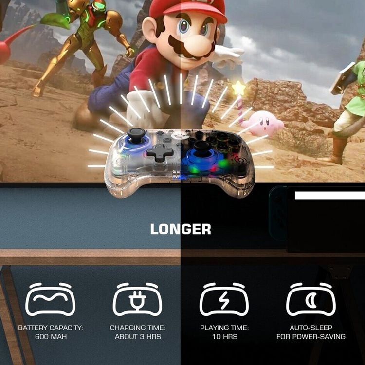 GameSir T4 Mini Multi-Platform Gaming Controller with Up to 10 Hours Working Time, Adjustable Backlight Modes, Multiple Turbo Setups, User-Friendly - Translucent White