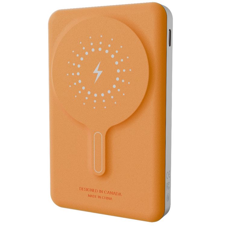 Levelo Marabella MagSafe Leather 10000mAh Power Bank with OLED Battery Status Display, N52 Magnets, 15W Wireless Charging, 20W Power Delivery, Overcurrent Protection - Orange