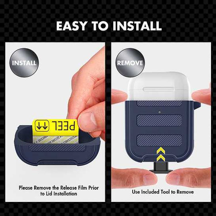 AhaStyle Rugged Armor Premium TPU Case with Anti-Lost Carabiner Compatible for AirPods 1/2, Hard-Shell Protective Cover, Scratch Resistant, Shock Absorption, Drop Protection, & Dustproof Protective Silicone Cover Supports Wireless Charging - Midnight Blue