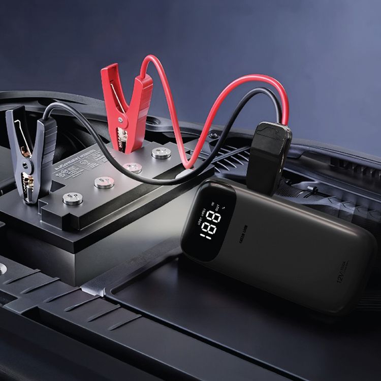 Green Lion Flex Power Jumper with Power Bank Function, Multiple Protection, Durable Build, Smart Jumper Cables Included, Digital Display, Flash Light, - Gray