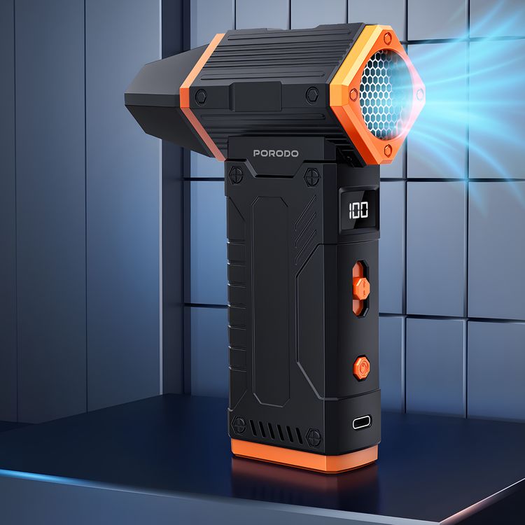 Porodo 2-in-1 Air Duster & Vacuum Cleaner with LED Display Screen, 150W Rated Power, Up to 300 Minutes Working Time, USB-C Charging Port, 8 Speed Levels, Multiple Blowing Nozzles - Black