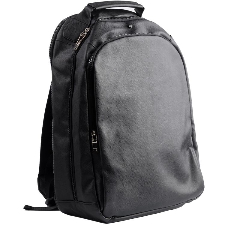Levelo Elegancia Universal 16" Backpack with LVL Signature Logo, Leather Material, Water Resistant, Multiple Pockets - Black