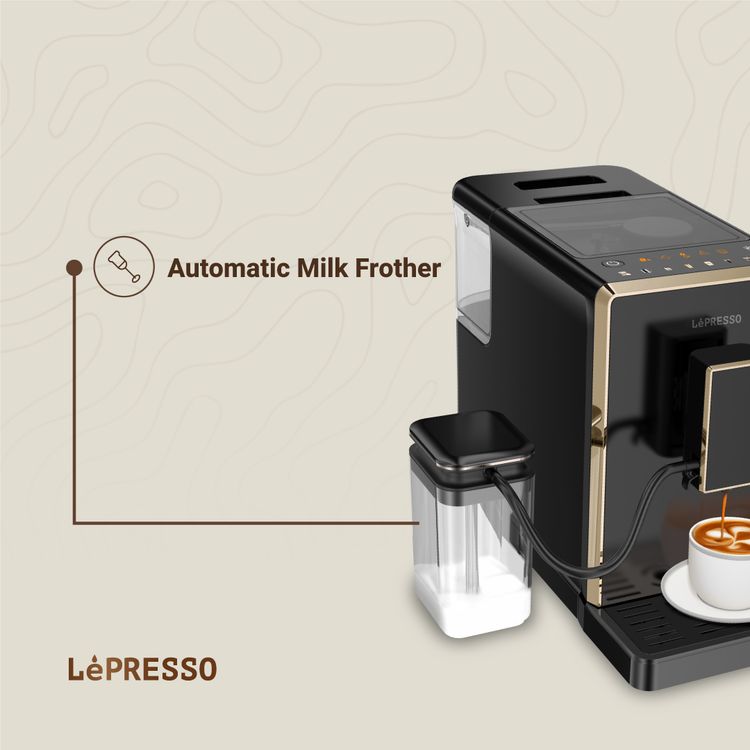 LePresso 20 Bar Full Automatic Coffee Machine, Adjustable Grinder, Hot Water Dispenser, Multiple Brewing Options - Black