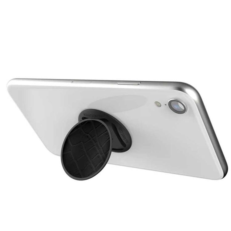 Nuckees Crocodile Vegan Leather Stand and Grip with Snug-hug Technology Compatible for Smartphones - Magnetic Mount Friendly Kickstand - 360° Viewing - 4-way Locking Stand - Black