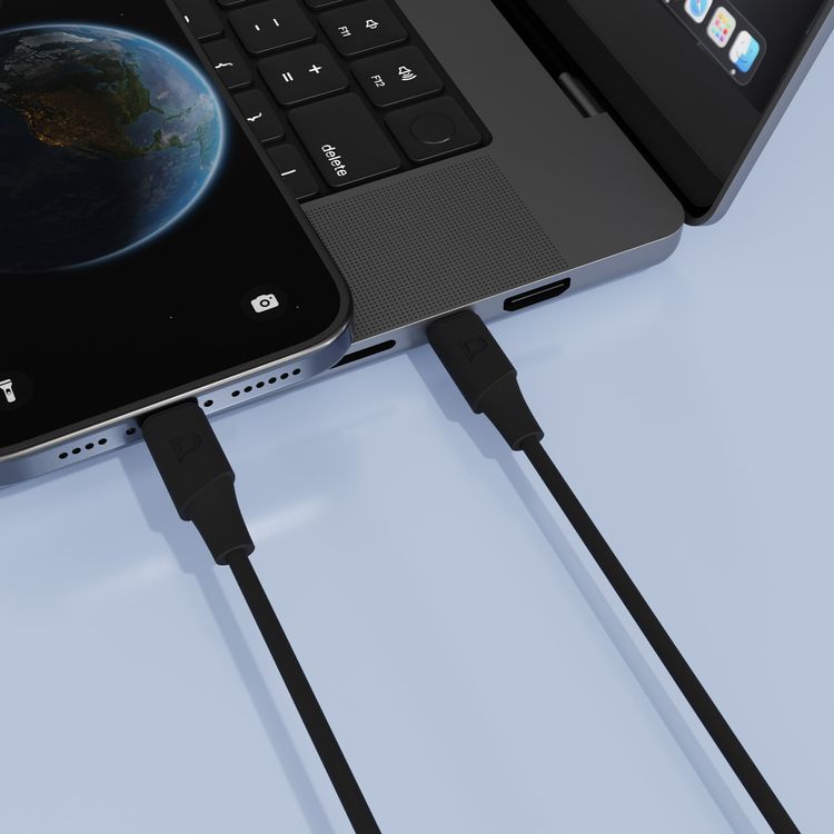 كابل باورولوجي باور سينك فليكس من USB-C إلى لايتنينغ بطول 2 متر، عمر افتراضي يصل إلى 10000 انحناء، شحن سريع ونقل بيانات، مصنوع من مادة TPE المصبوبة، سرعة نقل بيانات تصل إلى 480 ميجابت في الثانية، مع توصيل للطاقة بقدرة 30 واط - باللون الأسود.