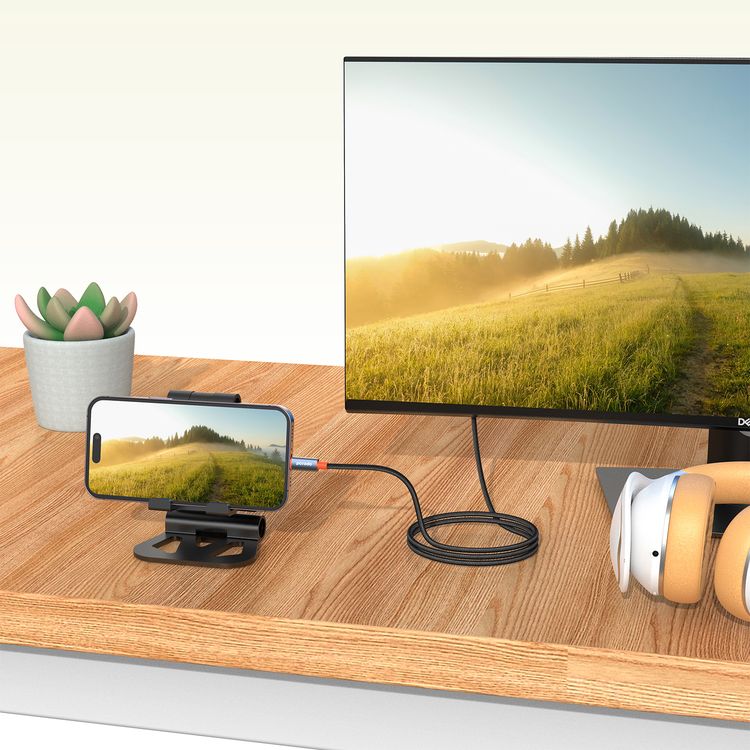 كابل بورودو المصنوع من سبائك الألومنيوم من لايتنينج إلى HDMI، بطول 2 متر، ودقة 1080 بكسل عالية الدقة، وتوصيل وتشغيل، وخالي من التشابك - أسود