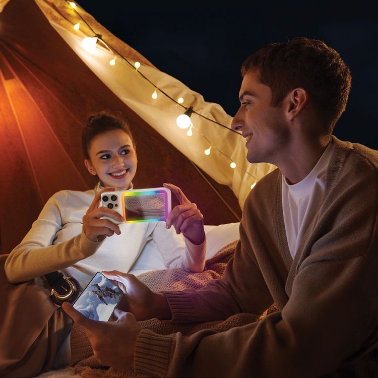 Porodo 5000mAh MagSafe Power Bank with Built-in Mirror, 18W USB-C Input, 15W USB-C Output, 3 Light modes, Up to 15W Wireless Output, Portable & Compact Design - Pink