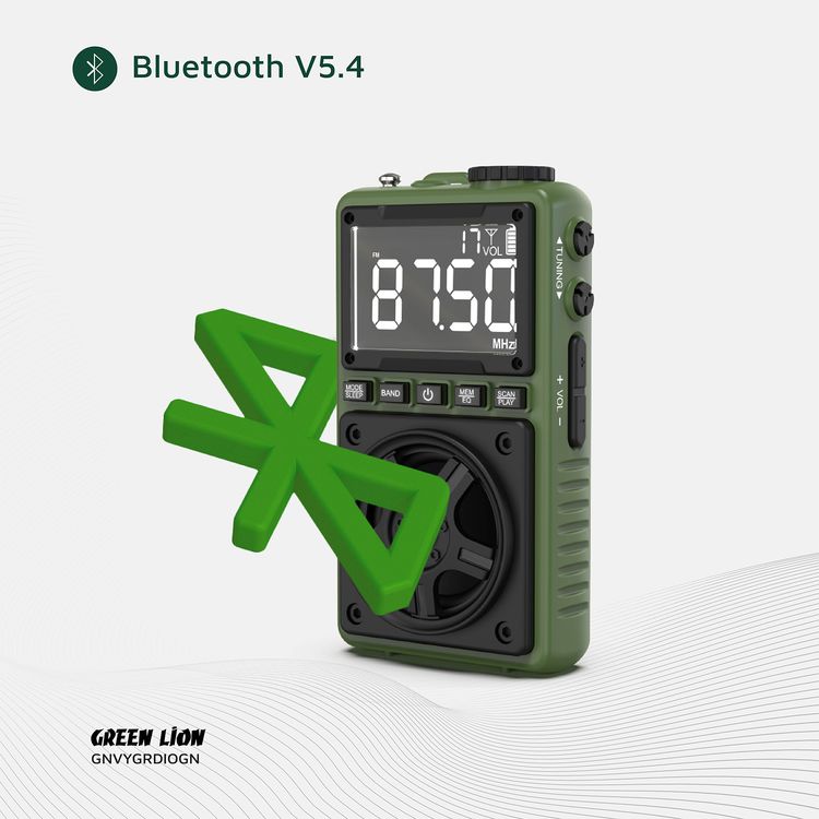 Green Lion Voyager Portable Radio with Bluetooth Speaker, 1.2W Flashlight, 6-7 Hours Playtime, 8-10m Transmission Range, Auto-Scan Mode, Lock & Sleep Function, 1.5 Hours Charging Time - Green