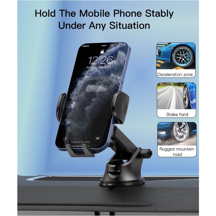 YESIDO C139 Cell Phone Automobile Cradles Adjustable Car Cell Phone Mount Base Broadcasting Phone Stand, Automatic Clip Suction Cup Car Holder