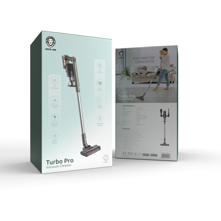 Green Lion Turbo Pro Vacuum Cleaner with 1.4 L Dust Tank Capacity, Up to 45 Minutes Working Time, 4.5 Hours Charging Time, 2200mAh Battery Capacity - Black