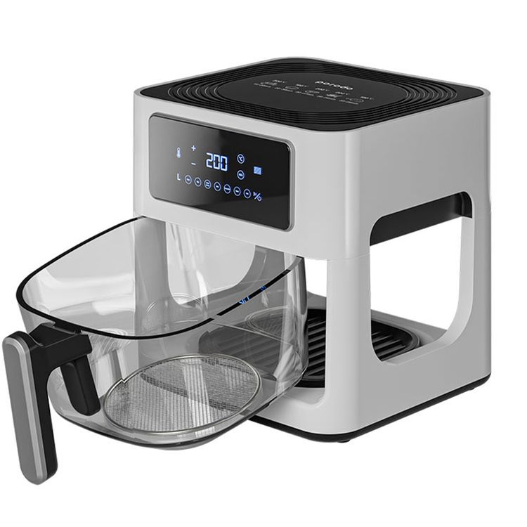 Porodo Lifestyle Glass Pot Air Fryer with a Touch Panel,1000W Rated Power, 5 Liter Capacity, 80-200°C Temperature Control - White