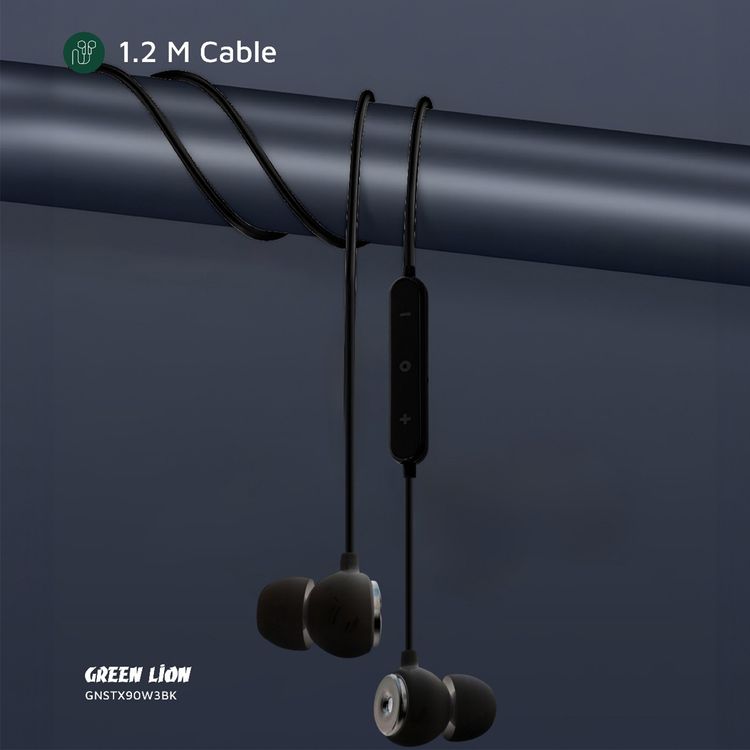 Green Lion Stereo X90 3.5 mm Wired Earphones, In-Ear Design, Voice Assistant, 1.2 Meter Cable Length - Black
