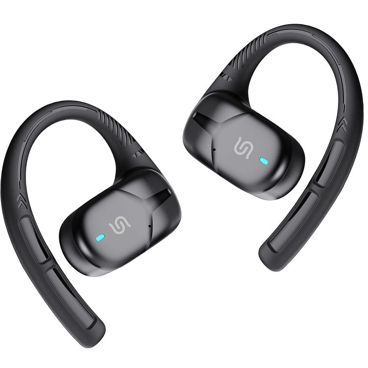 Porodo Octopus Open-Ear Wireless Earbuds with Touch Control, 300mAh Charging Case & 35mAh Earbuds Battery, 5 Hours Play Time, Sweat & Water Resistant, Gaming & Music Mode, Voice Assistant, Ultra Low Latency - Black