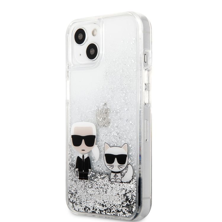 CG MOBILE Karl Lagerfeld Liquid Glitter Case Karl & Choupette Compatible for iPhone 13 (6.1") Easy Access to All Ports, Anti-Scratch, Shock Absorption & Drop Protection