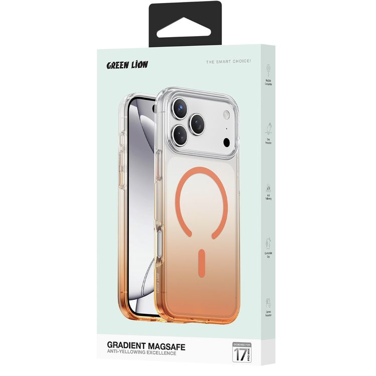 Green Lion Gradient Magsafe Case for iPhone 17 Pro Max, Powerful Magnetic Lock, Antioxidant Layer, Scratch Resistant, Anti-Yellowing, Drop Protection, Air Cushion, Non-Slip Grip - Orange