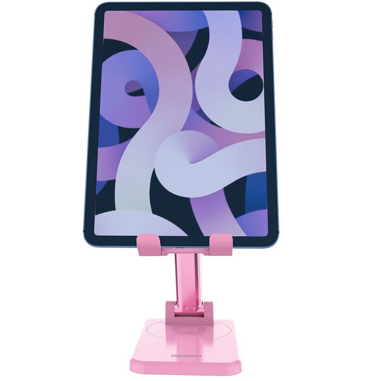Porodo Desktop Phone & Tablet Stand with Adjustable Telescopic Rod, Up to 12.9-inch Compatibility, 360° Rotating Base, 350g Maximum Load, Anti-Slip Base, ABS & Silicone Materials - Pink